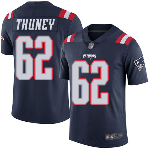 New England Patriots Football 62 Rush Vapor Untouchable Limited Navy Blue Men Joe Thuney NFL Jersey